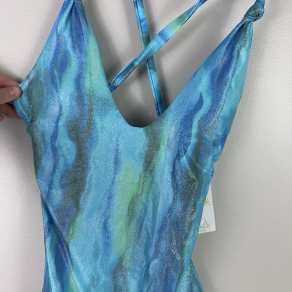 Becca by Rebecca Virtue Solar Energy One Piece Swimsuit M Blue Green Metallic - Picture 4 of 9
